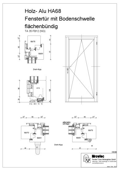 HA68 flächenbündig - Ansicht Terrassentür nach innen mit Bodenschwelle_307